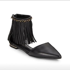 Rebecca Minkoff black fringe flats